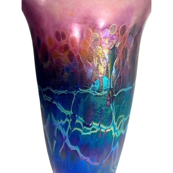 ROBERT HELD LARGE SIGNED TRUMPET CANADIAN IRIDESCENT ART GLASS ART DECO  VASE - Picture 2 of 16